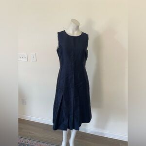 NWT Barneys New York Navy Sleeveless Pleated Midi Dress